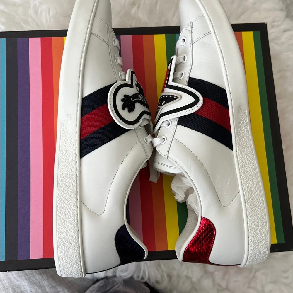 🆕 Auth Gucci Sneakers Ace Gucci 10.5 Removable Patches
